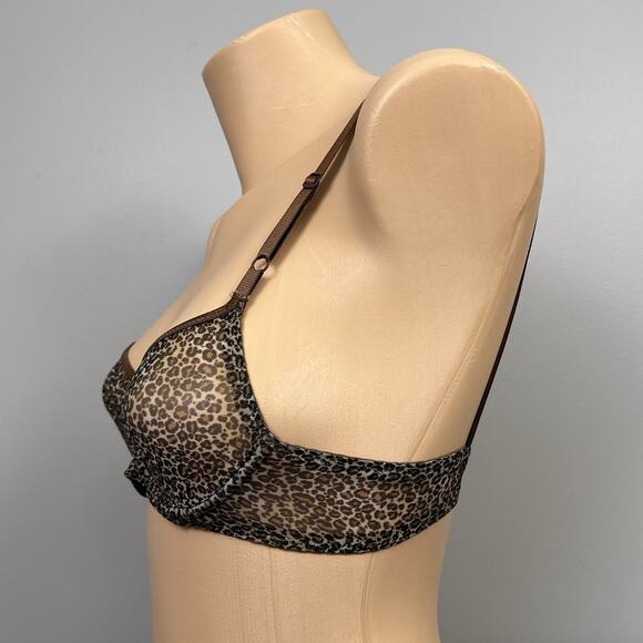 Express 32A Leopard Bra Vintage Y2K Mesh Sheer Underwire Semi-See Through - Picture 4 of 9